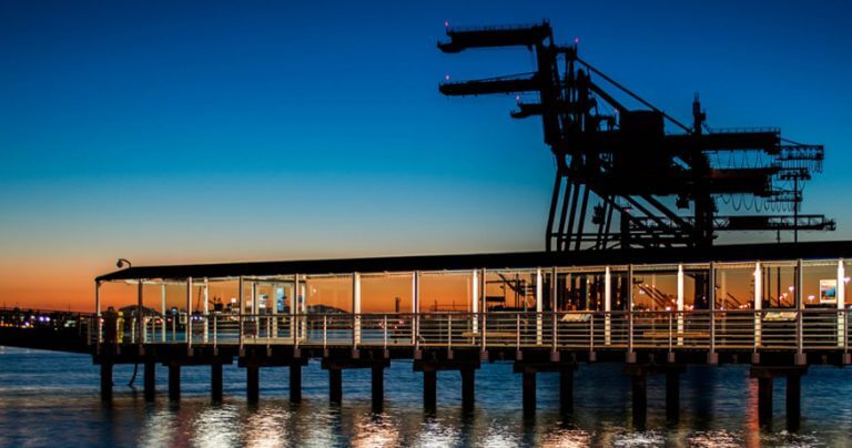 port and jetty at night
