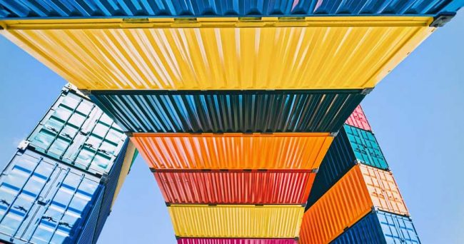 colourful freight container perspective