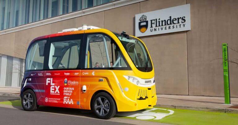 FLEX driverless shuttle Flinders University side view.
