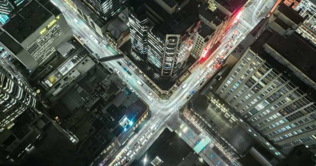 Sydney CBD streets traffic night