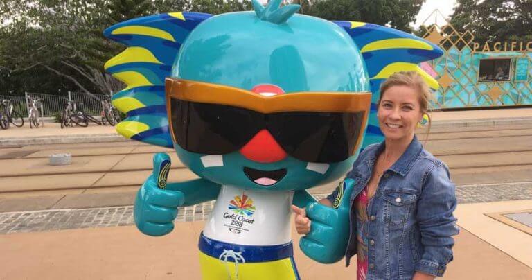 Alyson O'Rourke and Borobi the Commonwealth Games mascot