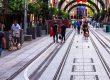Sydney George Street tram lines pedestrians cycling