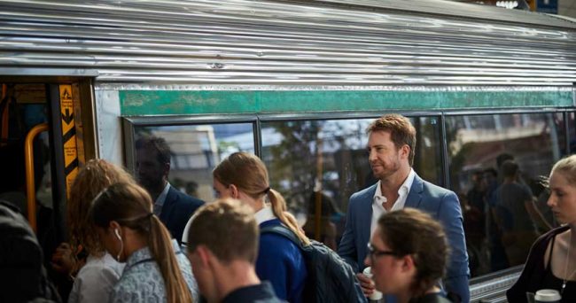 Commuters boarding Perth train station