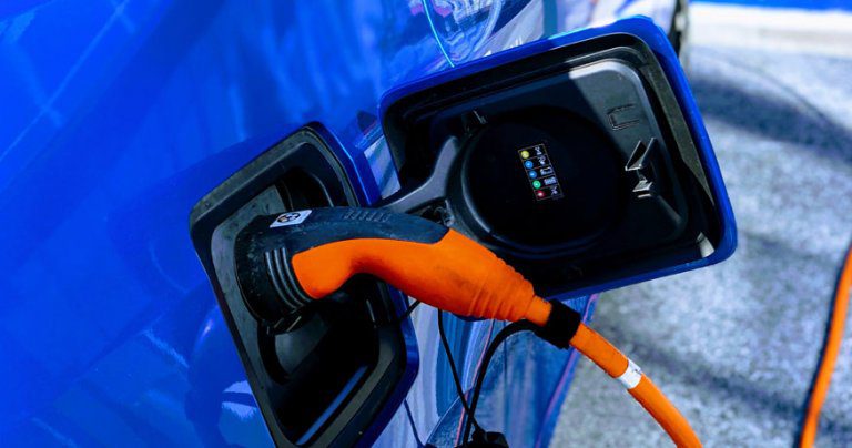 electric car charging, closeup