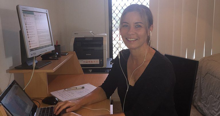 Alyson O'Rourke working from home