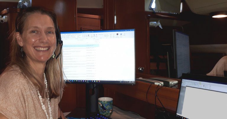 Kate Mackay working from her boat home
