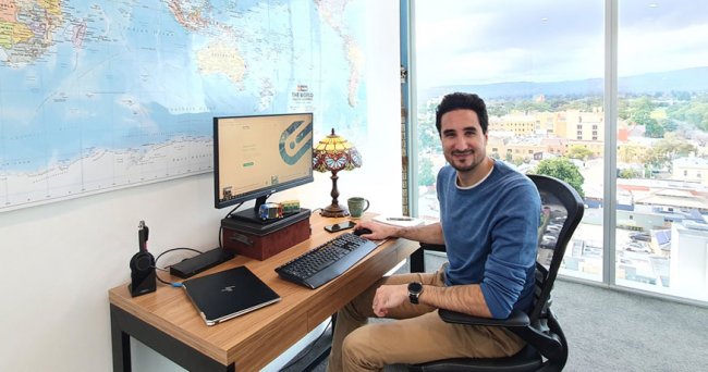 Greg Giraud of EasyMIle working from home