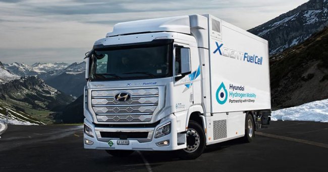 Hyundai XCIENT Fuel Cell hydrogen truck in the mountains