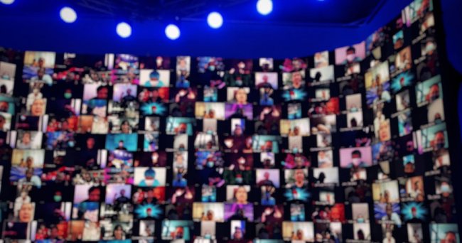 online conference many screens many people