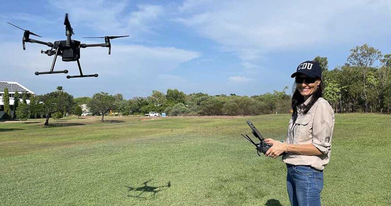 Rebecca Ludgate - NT Chief Remote Drone Pilot flying drone