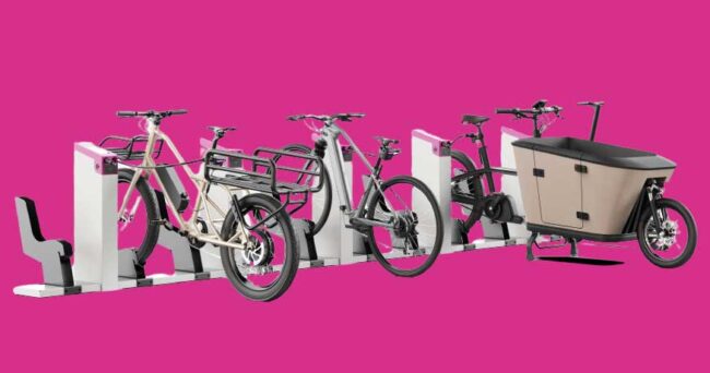 OneDock with e-bikes docked and charging
