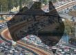 busy roads with Australia map overlay