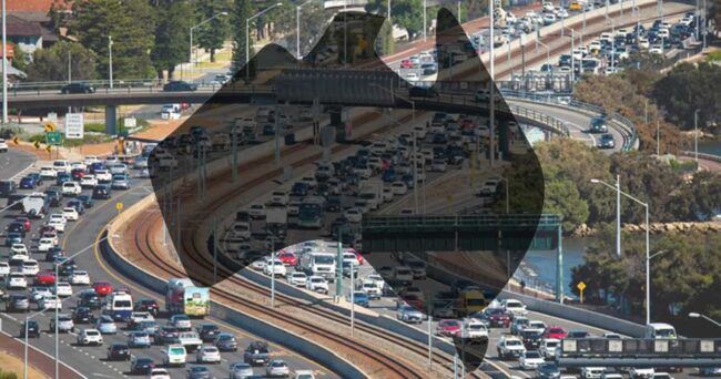 busy roads with Australia map overlay